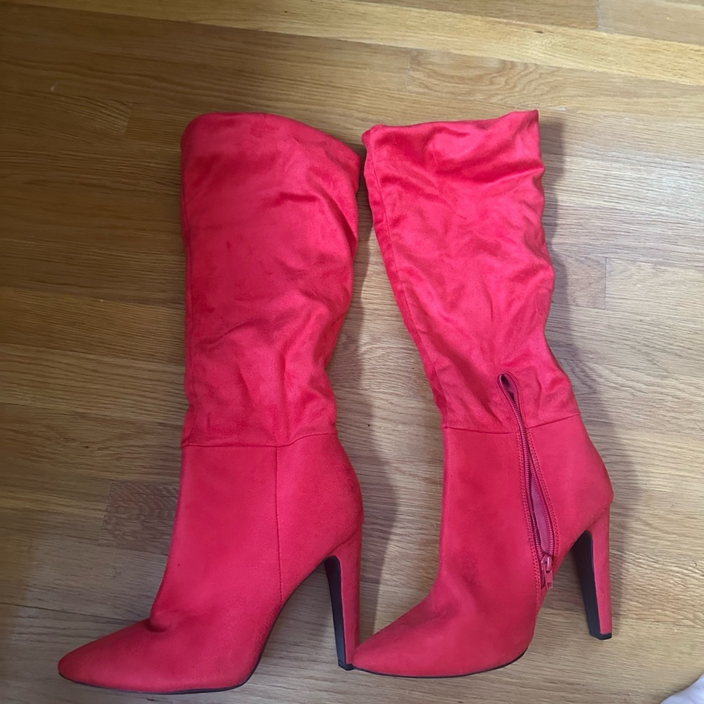 Never Worn- Red Suede Boots- Size 10- comes with original box